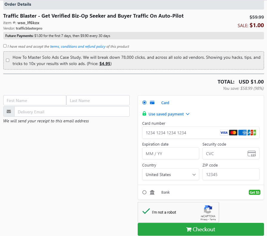 Traffic Blaster Checkout Page